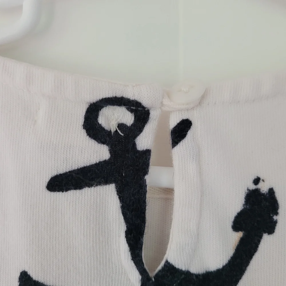 White Dress with Black Anchor Print